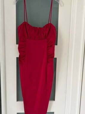 David Meister Red Ruched Bodycon Dress